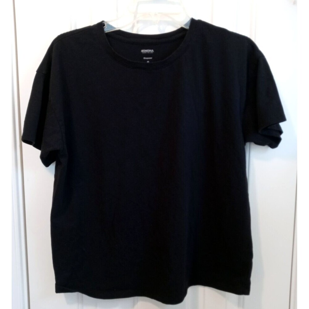 Sonoma Women's Black Sleep Pajama Shirt Short Sleeve Black Crew Neck Size S